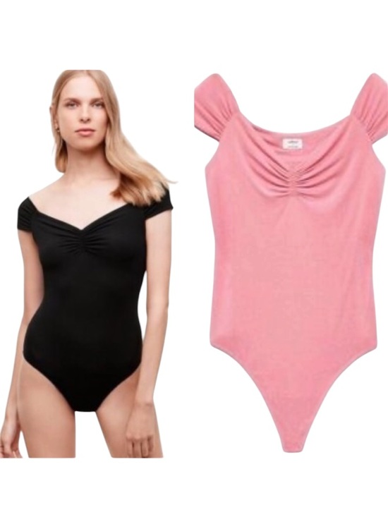 Wilfred Tops - Aritzia Wilfred Bodysuit Womens Small Libellule Pink Ruched Cap-Sleeve Feminine